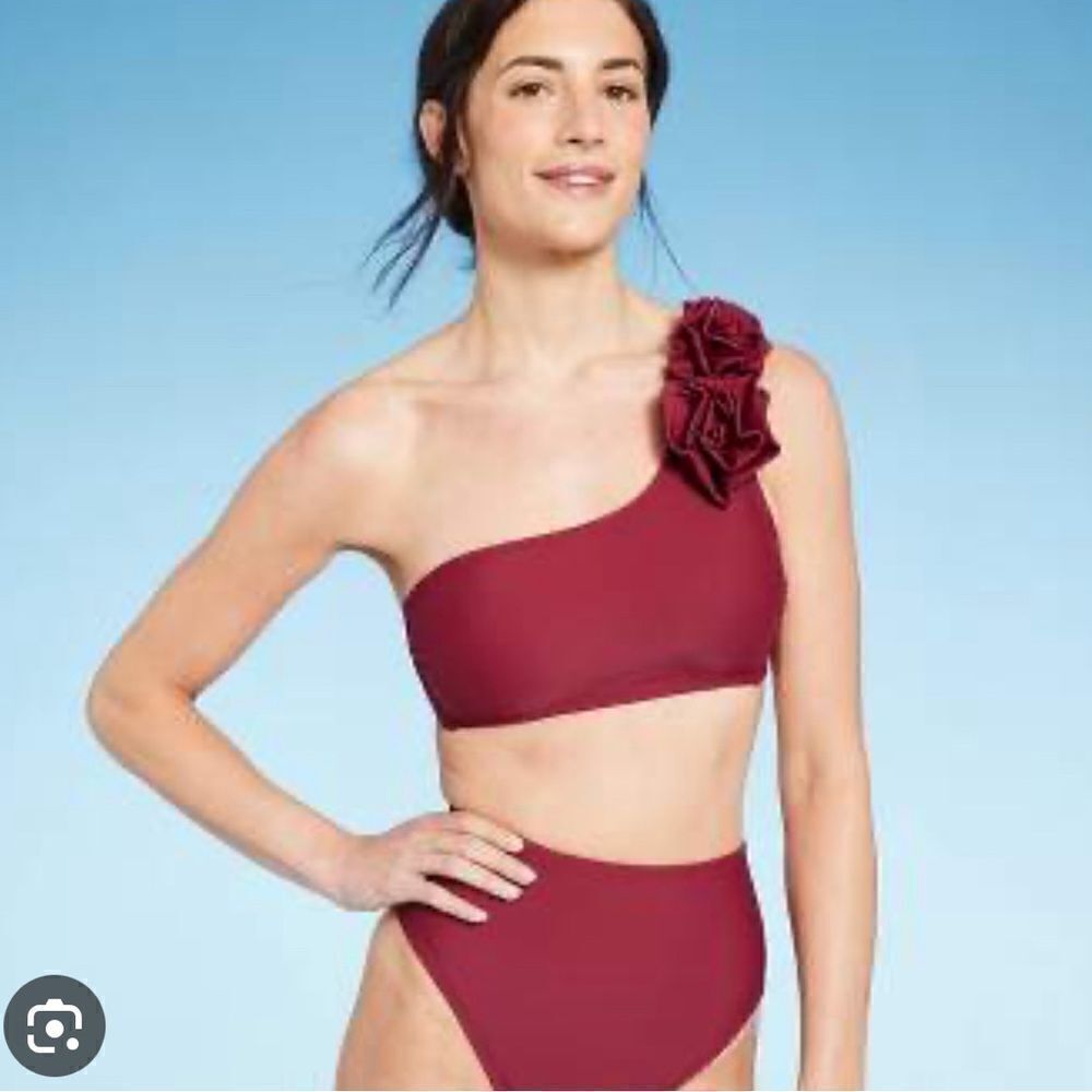 One shoulder floret detail bikini top‎